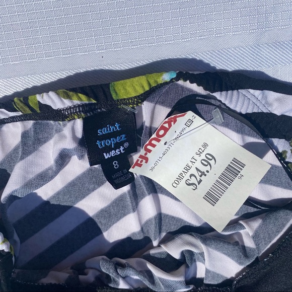 SAINT TROPEZ WEST Black & White Halter Dress with Blue Floral Accent - Picture 3 of 3